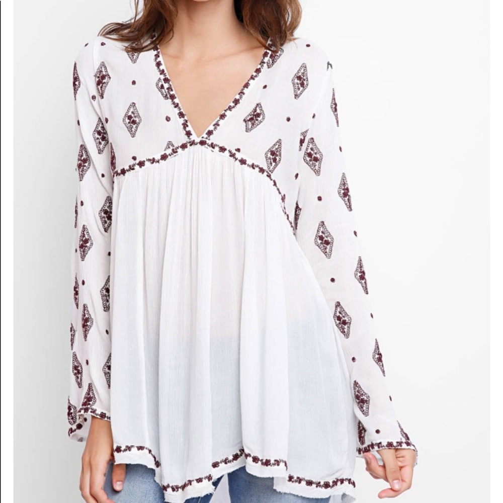 NWT Free People Diamond Embroidered top